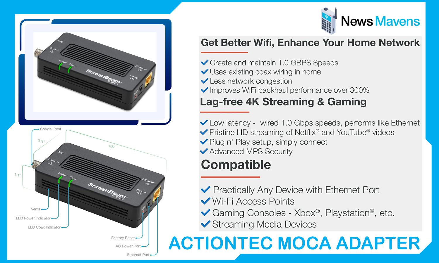Actiontec MOCA Adapter